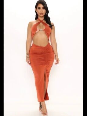 3 for $20 - Fashion Nova XS Rust Orange Halter Cut-Out Bodycon Dress